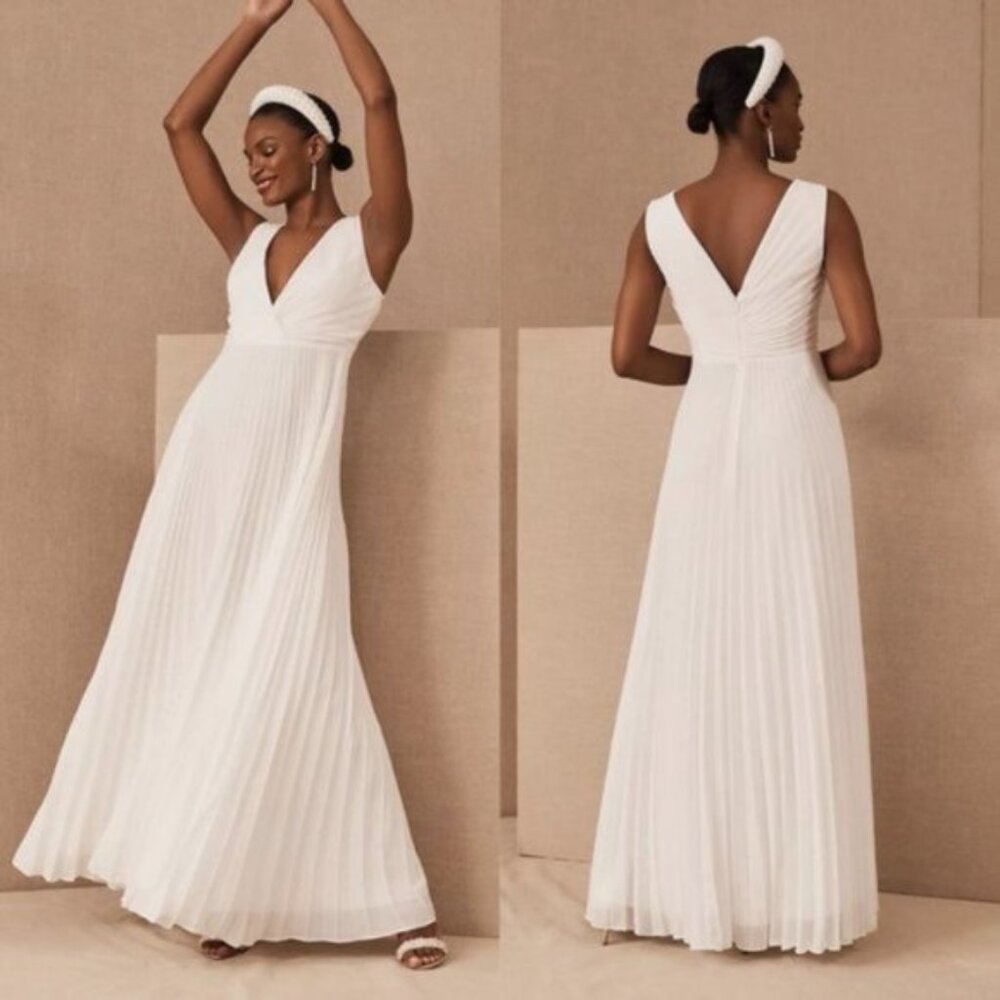 Anthropologie | BHLDN Badgley Mischka Sloan Dress Accordion Pleat Wedding Gown 0 - Picture 3 of 16